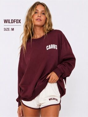 Wildfox “CARBS” Graphic Sweatshirt Pasta Back Print Oversized Pullover Size M